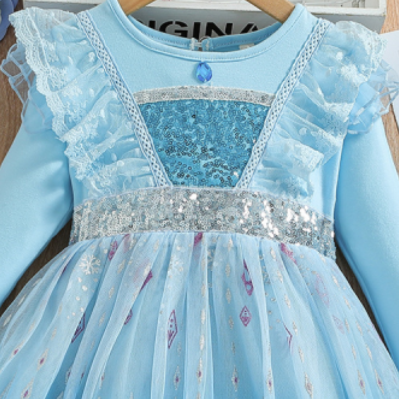 Disney Elsa princess dress for girls princess dress birthday outfit dress beach dress long sleeve puffy tulle dress girls clothing comfortable and sof