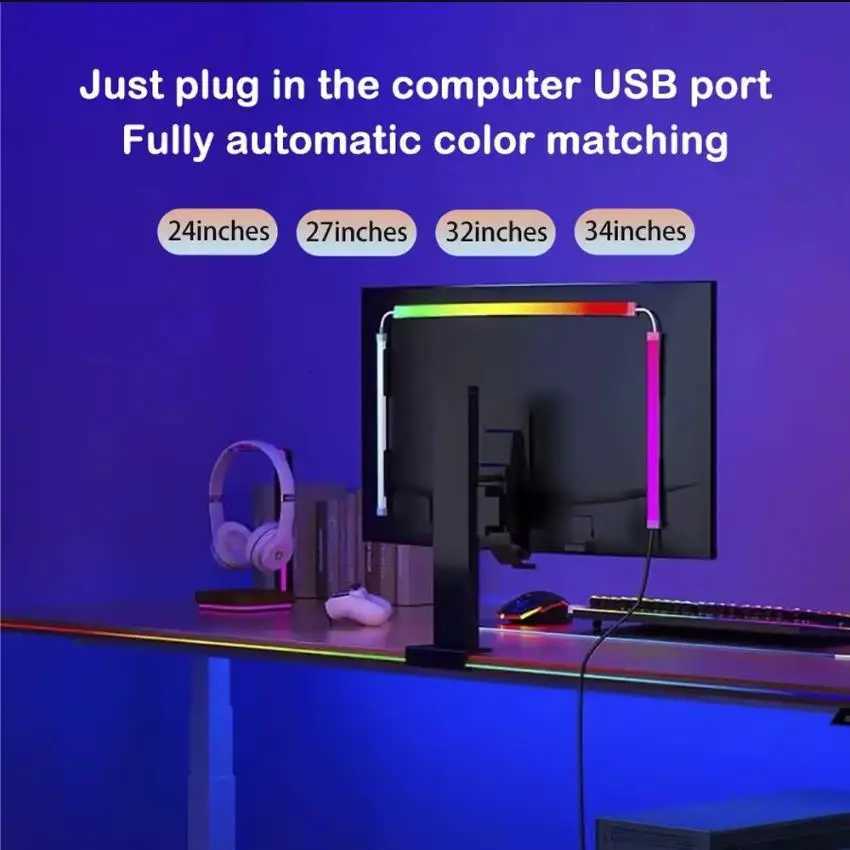 USB PC LED Strip Lights 24-34 Inch Computer RGBIC APP Music Sync Monitor Screen LED Backlight for Gaming Room Atmosphere Decor M251129