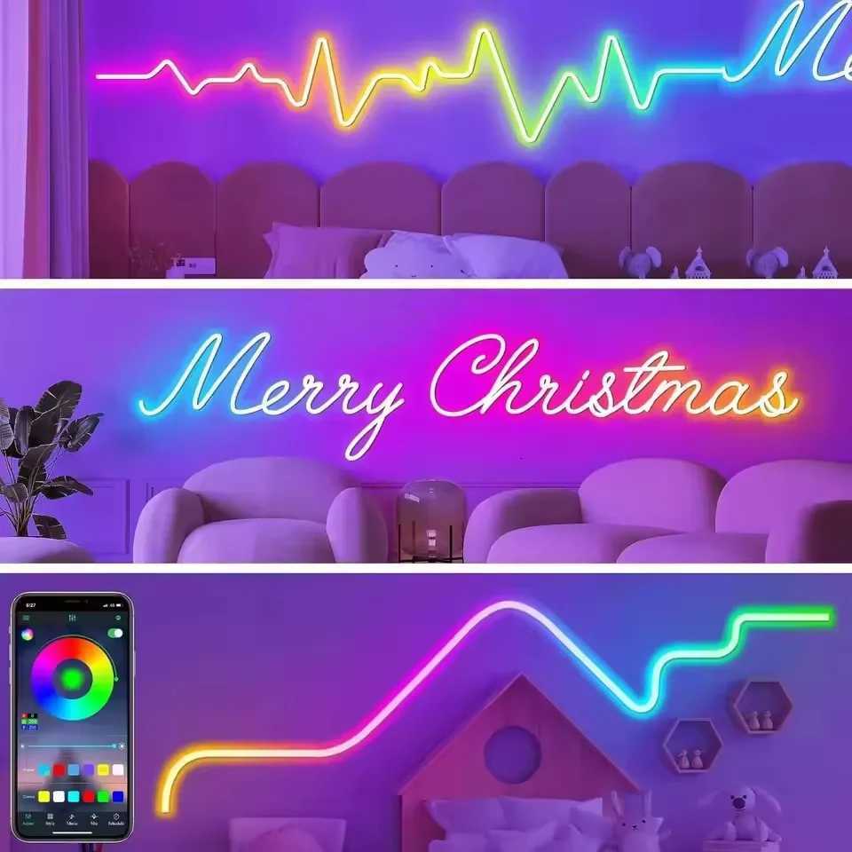 Neon Strip Lights 5V USB RGB-IC LED Neon LED Strip Music Sync Flexible Neon Lights DIY Design for Home Decor Christmas Light M251129