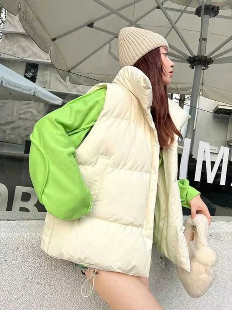 New in Autumn Winter Women Loose Fashion Stand Collar Elegant Down Coats Warm Outerwear Casual Sleeveless female Vests JacketsT251129