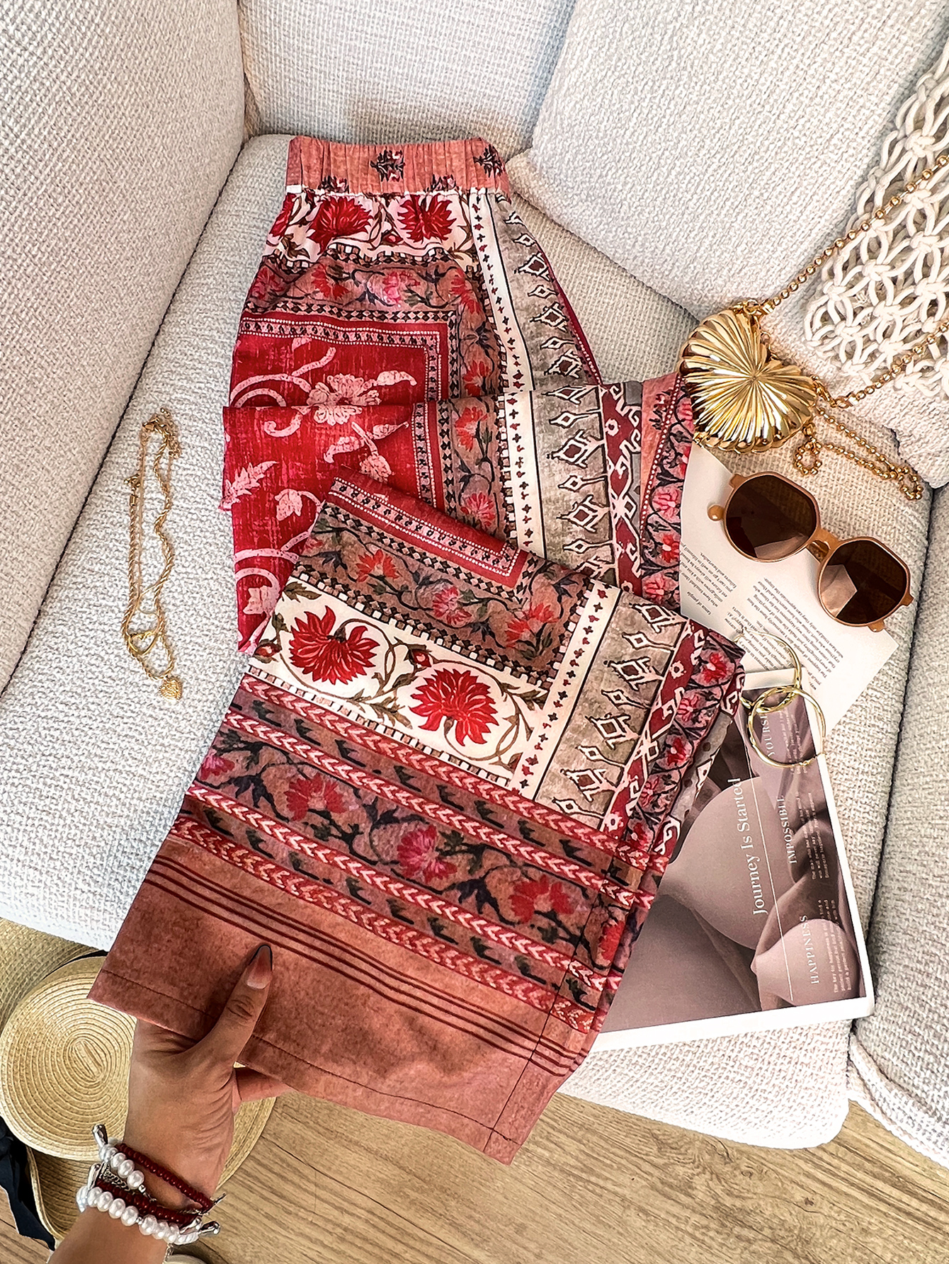 Women's Boho Digital Print Pants: Young Fashion Style, Casual Comfortable Loose-Fit Trousers with Floral Ethnic Pattern, Elastic Waist Daily Wear