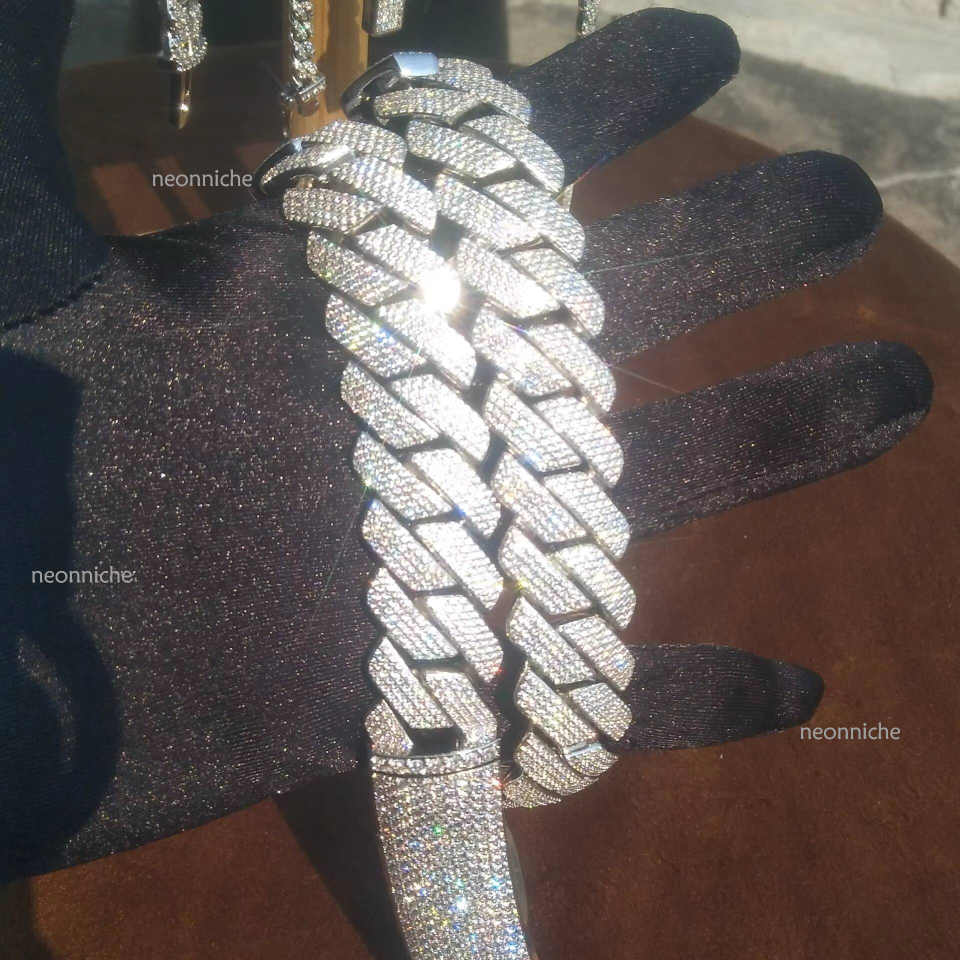 20mm all white pure sier girl chilled VVS moissanite Cuban necklace chain hip-hop men's bracelet