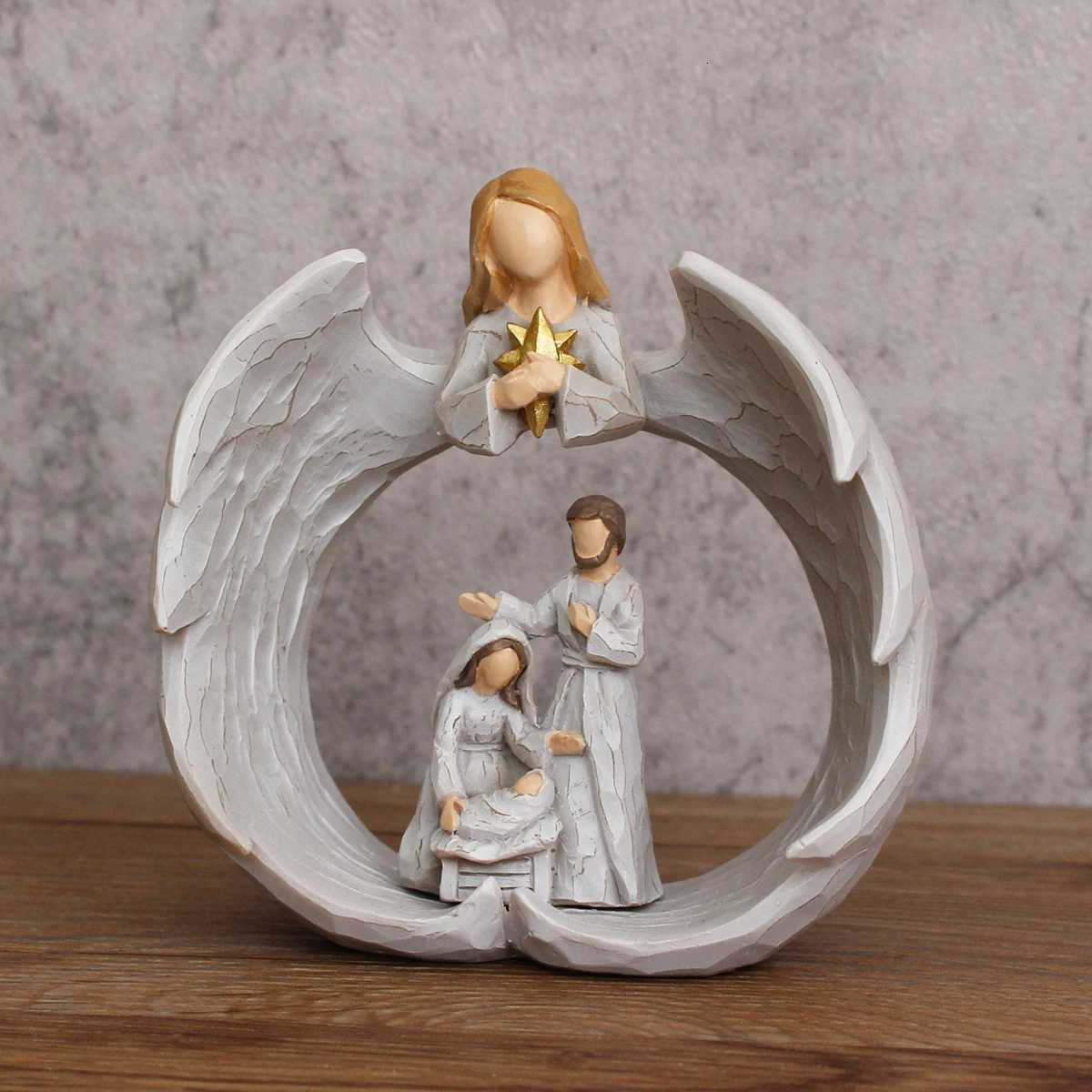 1 angel religious ornament resin handicraft angel statue suitable for various environments including desks shelves or center H251129