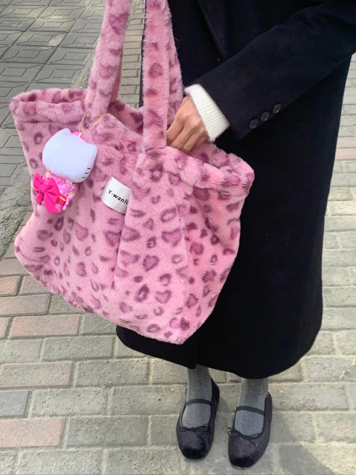 Pink Naughtin Leopard Soft Plu Tote Bag Large Capaci Bag Womens Handbag Sli Korean Sle Polyester Fiber251126