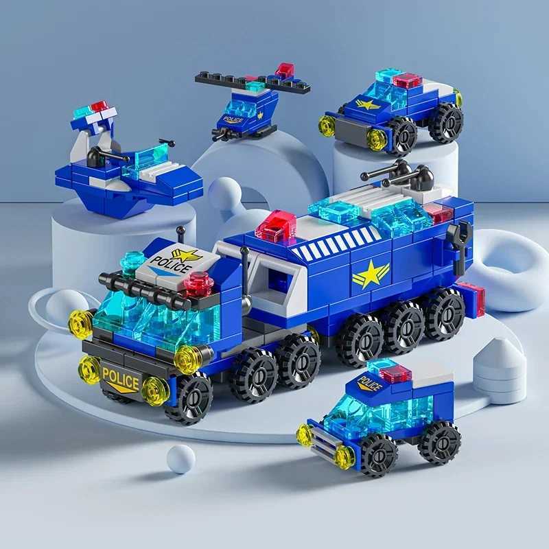 City Fire Car Building Blocks for Children Police Truck Engineering Crane Tank Helicopter Bricks Set Toys for Kids 6in 1 J251129