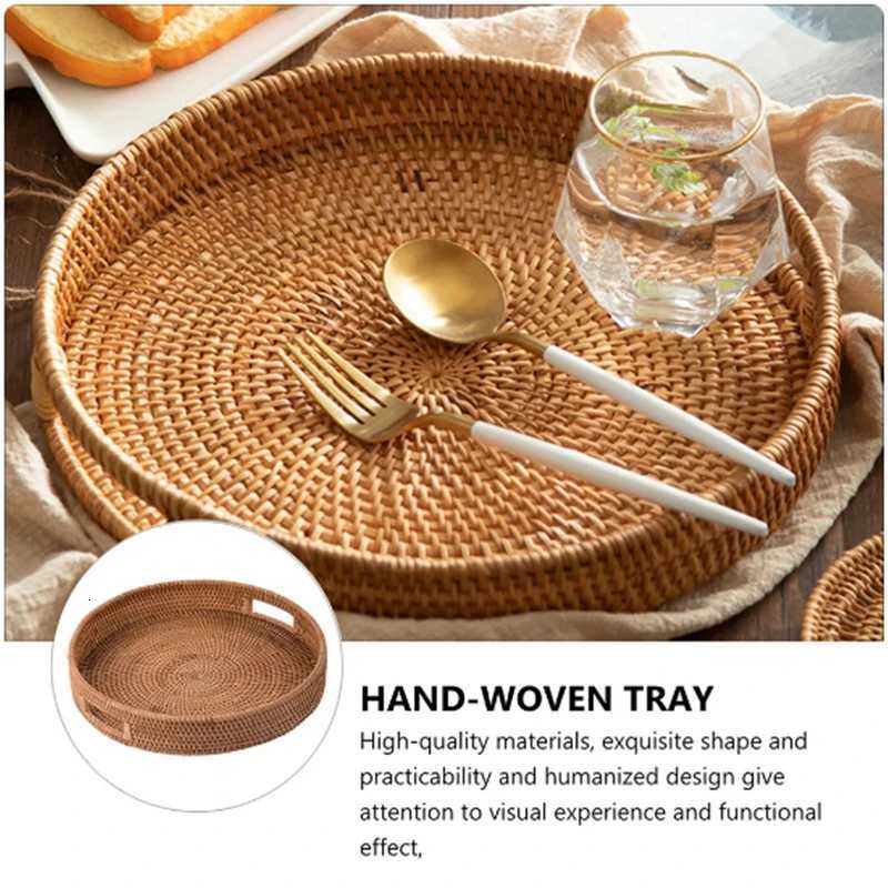 Eco Firendly Rattan Storage Tray Handwoven er Basket Bread Snack Food Plate Fruit Cake Platter Dinner Serving Tray Tea Tray Y251129