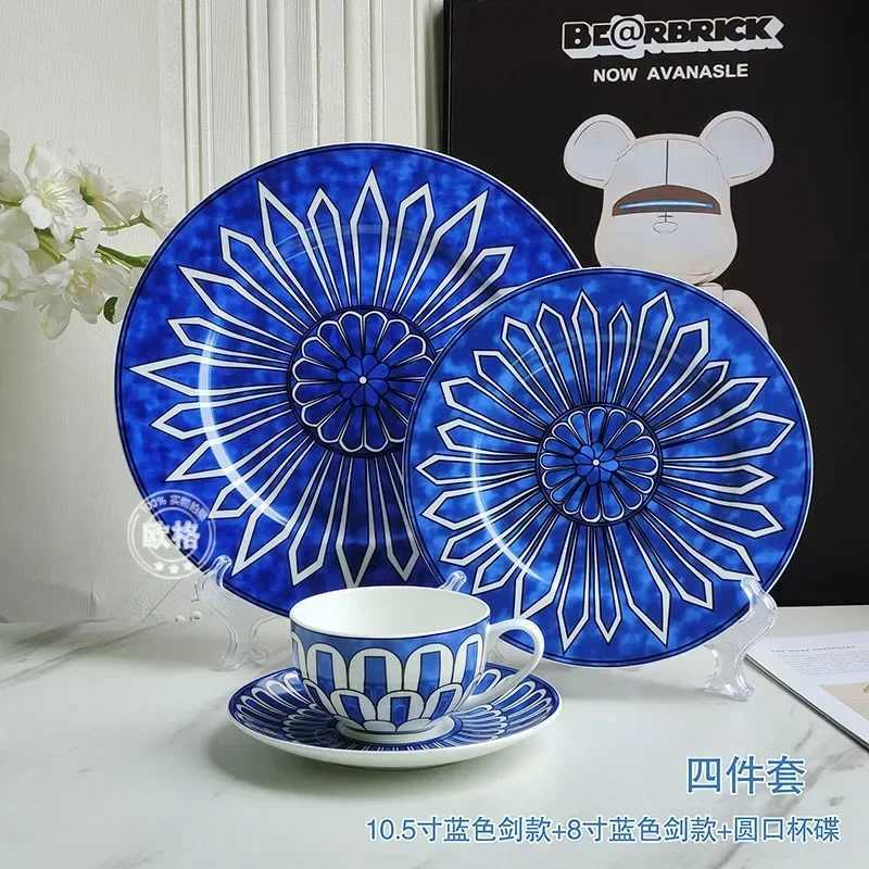 Luxury European style simple and luxurious Blue Seal Western dinner plate steak plate decoration afternoon tea Dim sum cake tableware Y251129