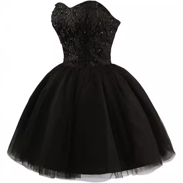 Bridesmaid Dresses Black Mini Short Tulle Party Dresses Pretty Strapless Beading Lace-Up Back Short Homecoming Dress Sweet 16 Dresses