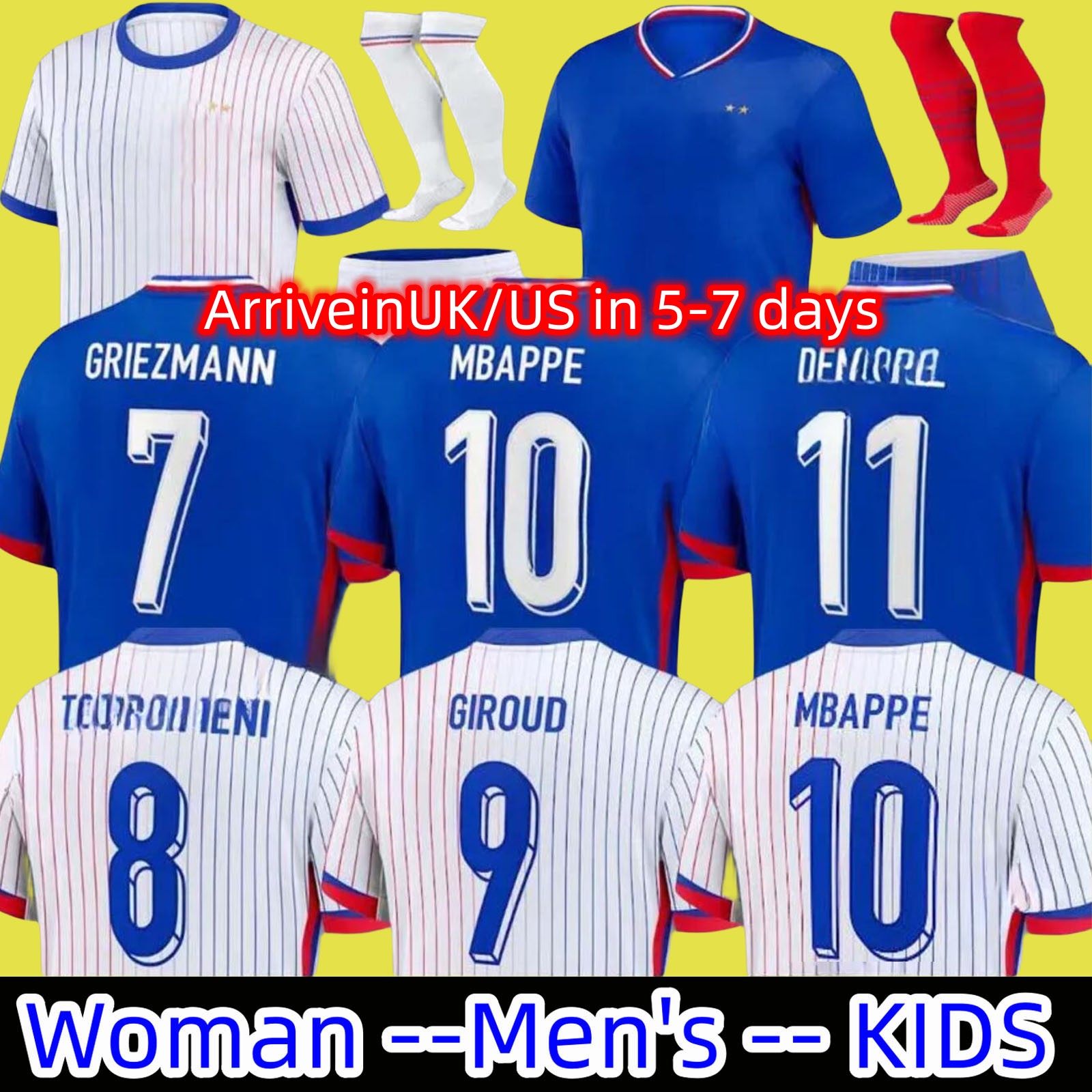 24 25 French Club Full Sets Jersey Soccer Jerseys 2024 MBAPPE GRIEZMANN SALIBA Maillot De Foot Equipe Maillots Kids Kit Women Men Football Shirt KOLO MUANI ZAIRE-EMERY