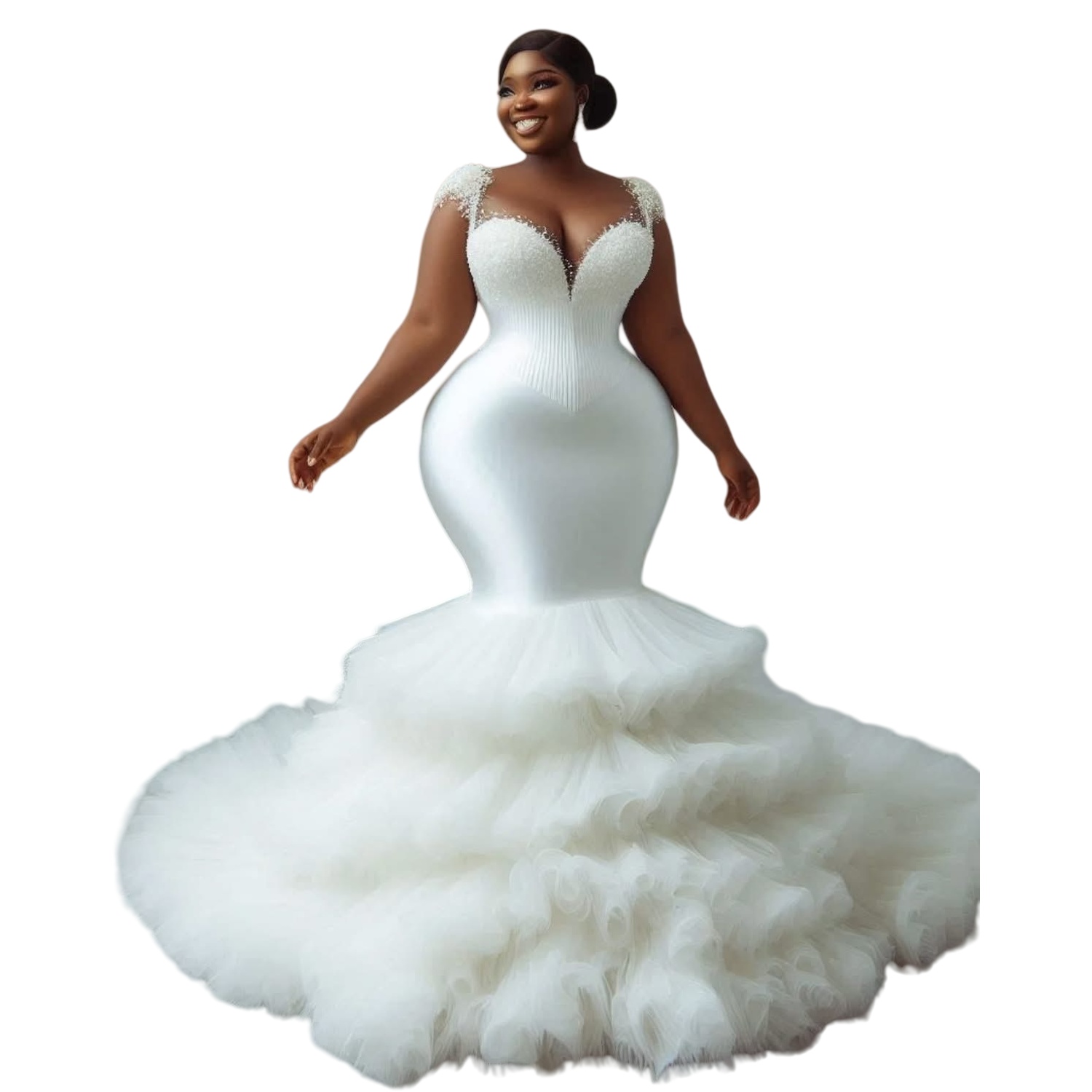 2025 Oversize Aso Ebi Plus Size Ivory Wedding Dress Spaghetti Beaded Tiers Tulle Elegant Bridal Gowns Dresses ZJ064