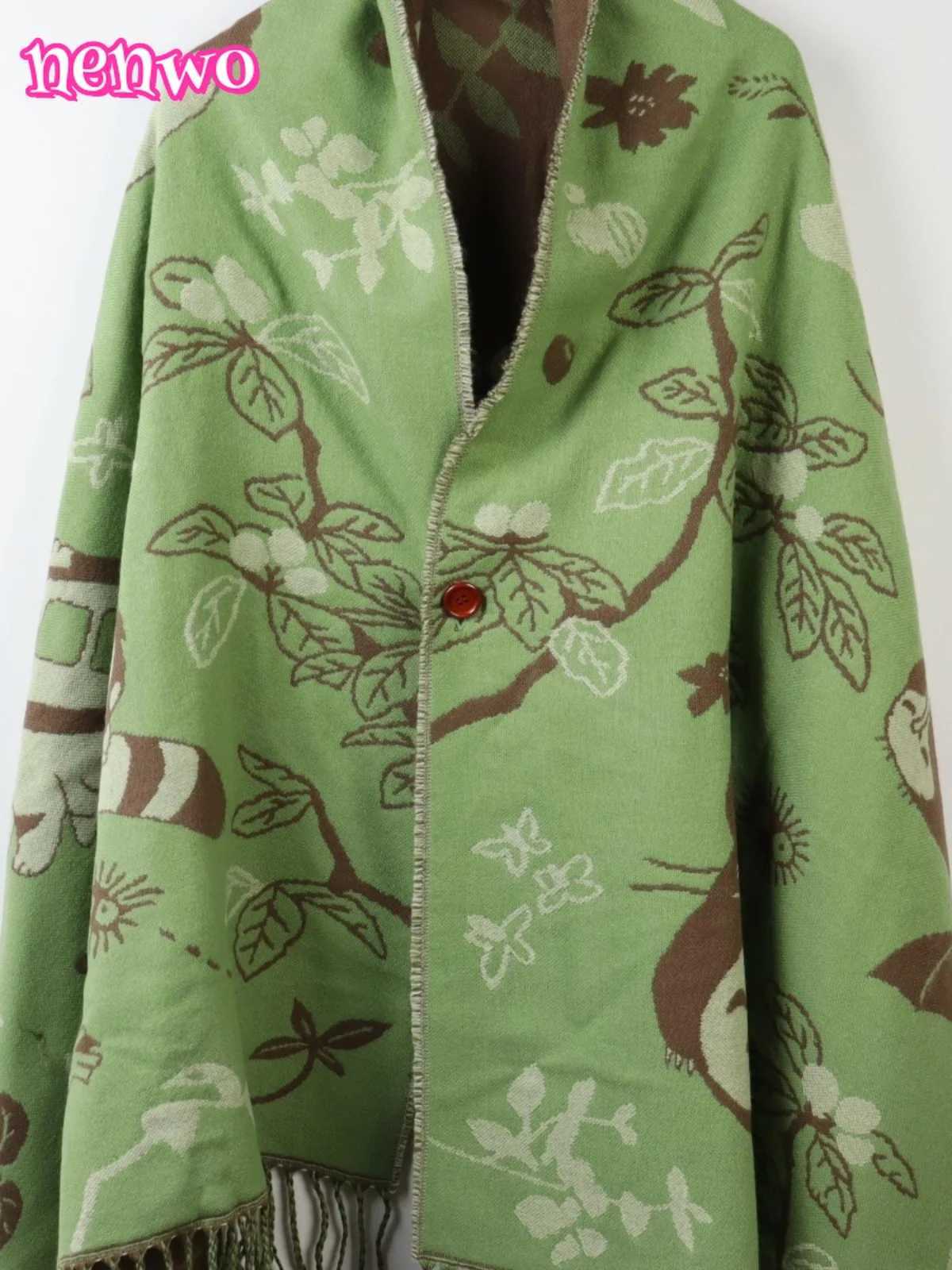 Scarfs Niche Scarf Shawl Fashionable Versatile Cute Cartoon Thickened Double-sided Winter Warm Button Scarf Girls Dual-purposeJ251129