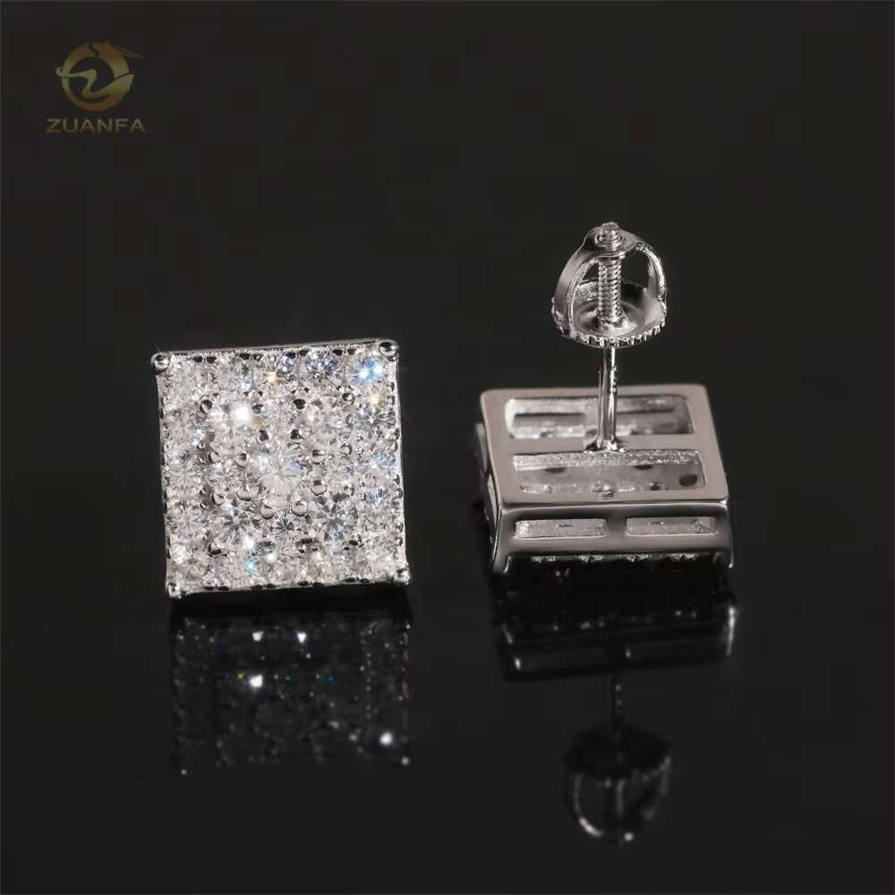 Iced Out Fashion Square Stud Moissanite Dia Hip Hop Sterling Sier Jewellery Earrings 63