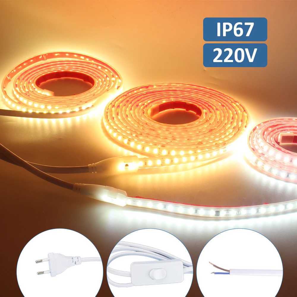 AC 220V 230V 2835 LED Strip Light Waterproof IP67 120LEDs/m Flexible Tape Lamp Warm Cold White 1M 2M 3M 5M 10M 20M Home Lighting M251129