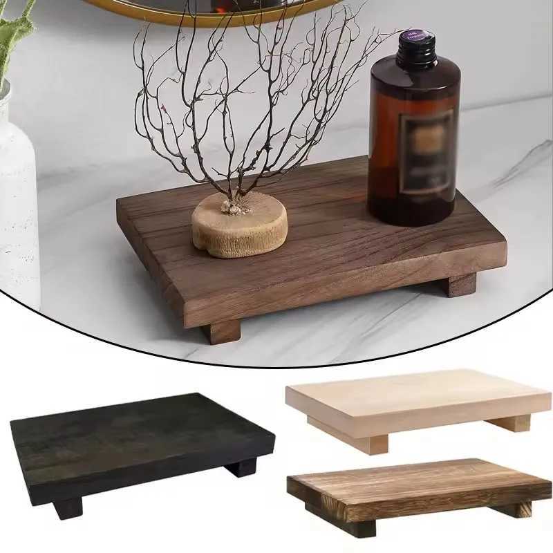 Wood Tray Pedestal Stand Bathroom Decor Wooden Vanity Hands Soap Scented Candle Storage Holder Tray Kitchen Seasoning Holder Y251129