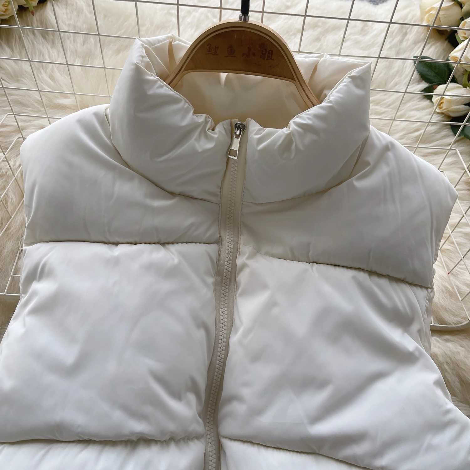 Womens Vest Autumn Winter New Simple Versatile Stand Collar Zipper Drawstring Slim Waistcoat Thickened Warm Cotton CoatT251129