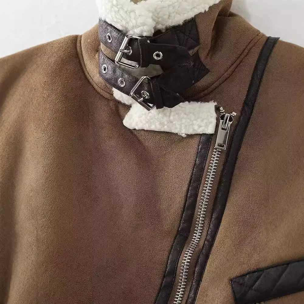 2024 Fashion Elegant Women Thickening Warm Zip Waistcoats Coat Female Faux Leather Lambswool Patchwork Sleeveless Casual VestT251129