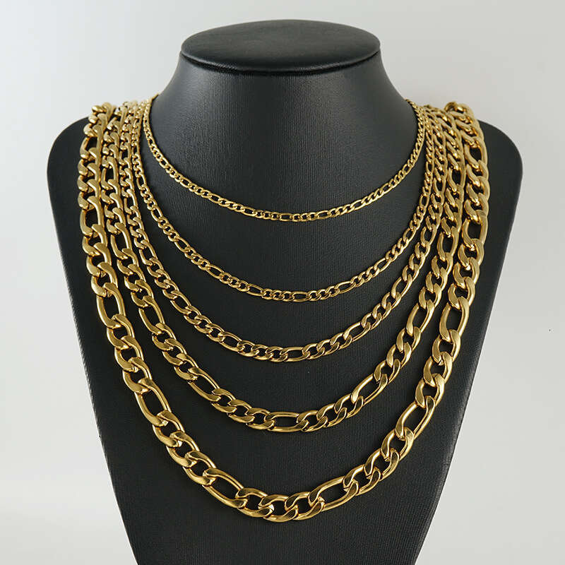 stainless figaro personalized hip hop mens necklace gold titanium steel 3 1nk thick and thin chain