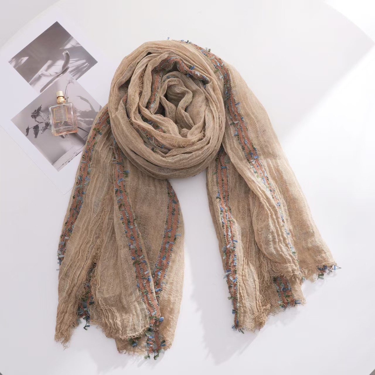 T583 literary retro style natural wrinkled scarf female high-grade special dragonfly yarn scarf female 100 cotton shawl