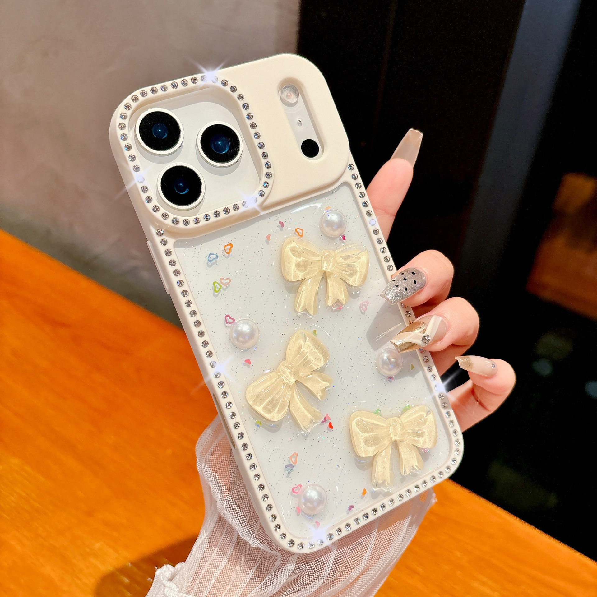 Transparent Bowknot Phone Case Suitable iPhone 17 Pro Max Edge Drill Glitter for Apple16/15 Protective Case