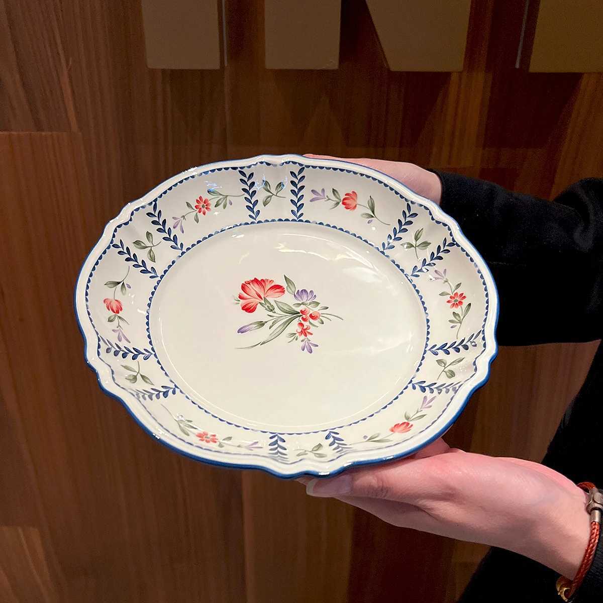 Luxury French Style Flower Printed Ceramic Tableware Dessert Plate Vintage Household Serving Plates Exquisite R Bowl Gift for Friend Y251129
