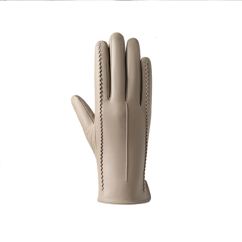 Womens sheepskin gloves winter warm plus velvet short thin touch screen driving color womens leather gloves 251112