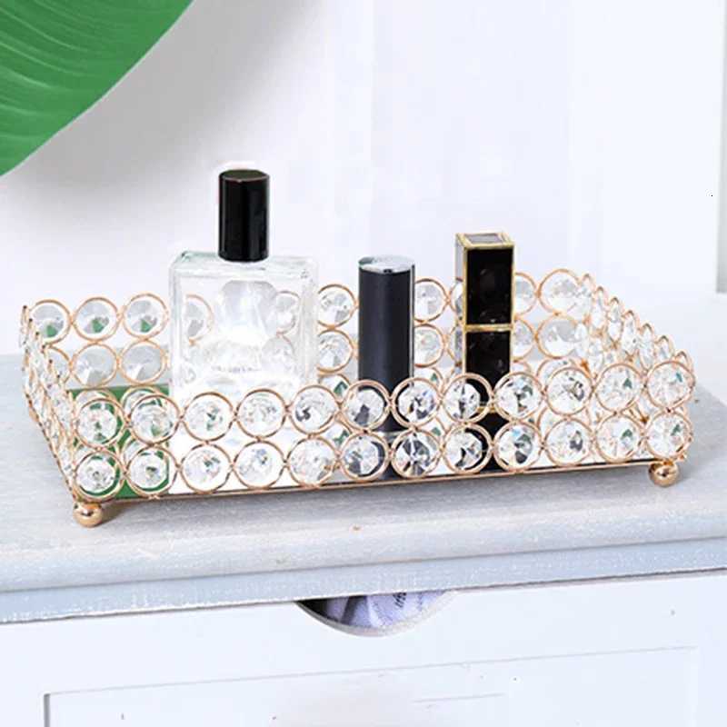 Crystal Decorative Tray Table Makeup Organizer Glass Mirror Perfume Lipstick Storage Plate Luxury Serving Tray Home Trinket Dish Y251129