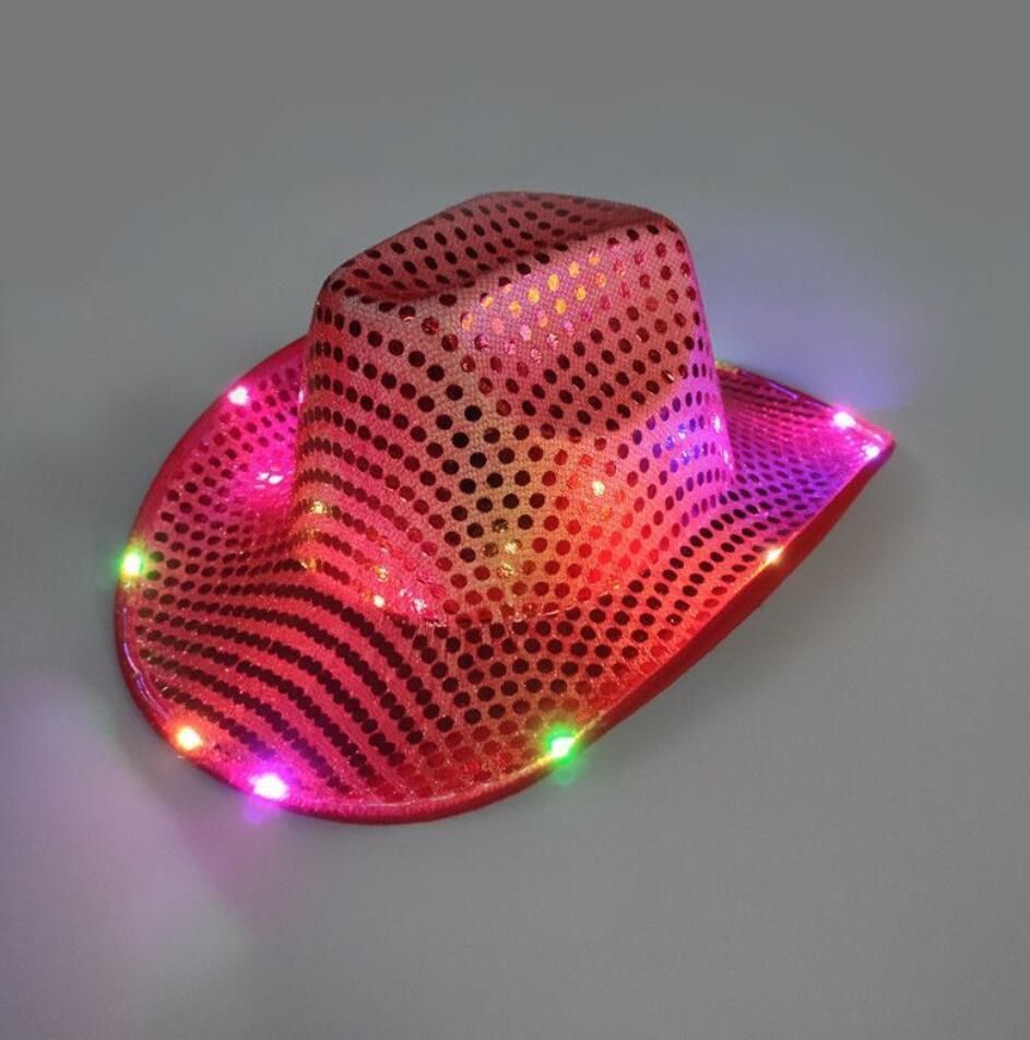 Party Hats Space Cowgirl LED Hat Flashing Light Up Sequin Cowboy Hats Luminous Caps Halloween Costume 0119