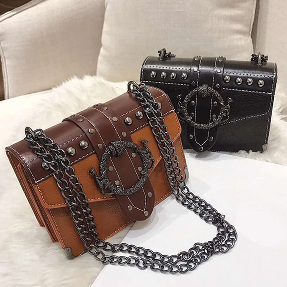 Sophisticated Feminine Messengers by Top Brands Versatile Large Capacity Square Purses Featuring Trendy Rivet Accents
