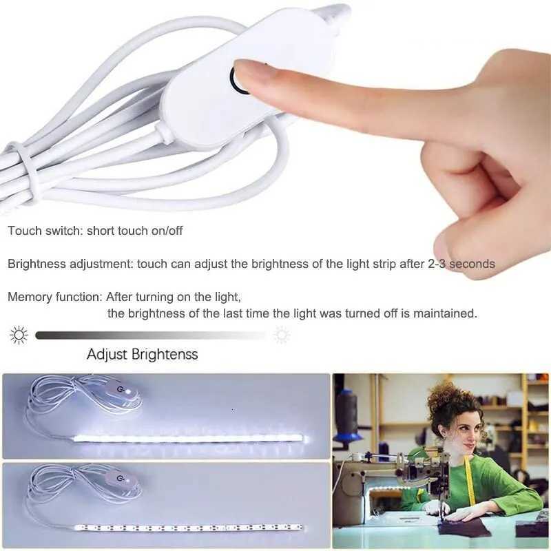 1M/2M/3M LED Sewing Machine Light Strip Waterproof SMD 2835 White USB 5V Powered With Touch Switch Lighting Strips For Cabinet M251129