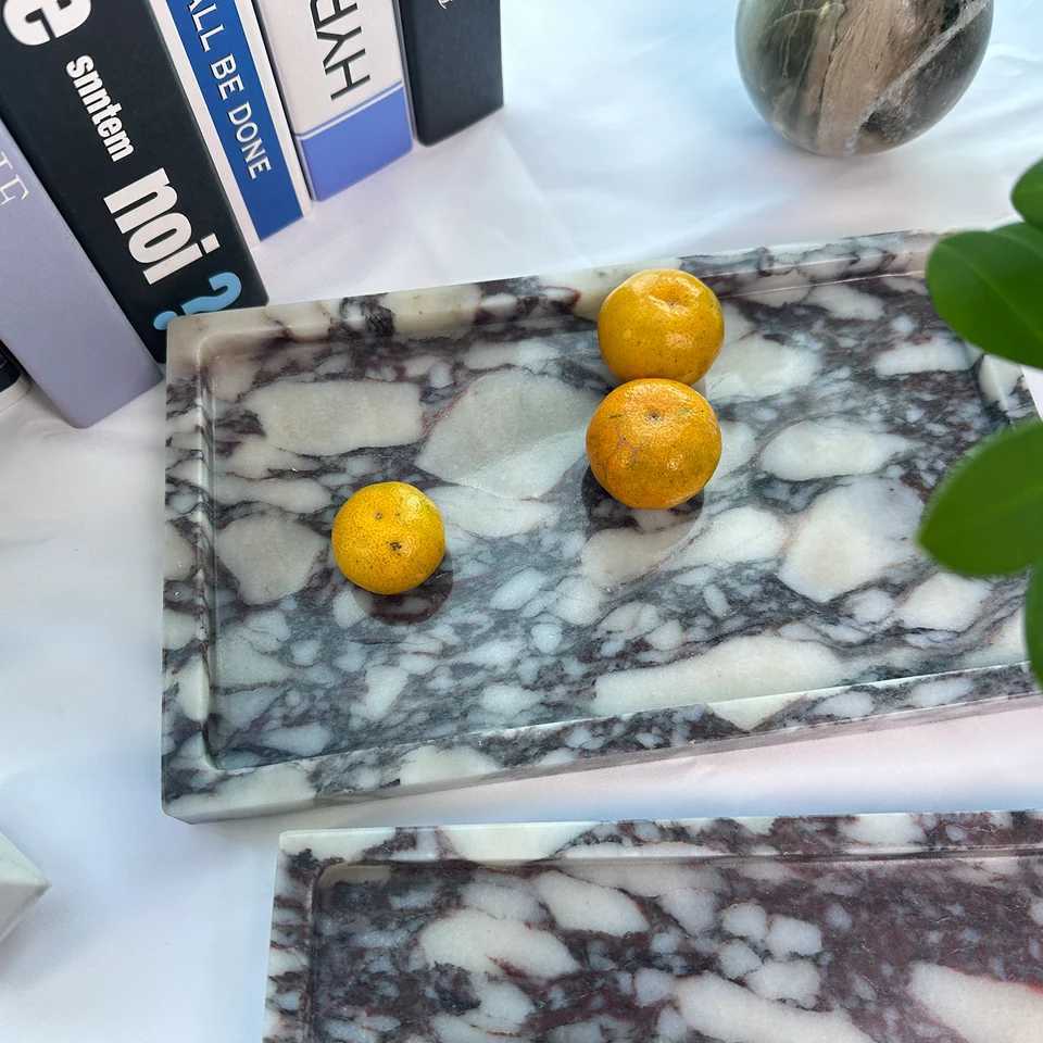 Natural Marble Vanity Tray 10x6 Genuine Calacatta Viola Marble Stone Tray for Bathroom/Kitchen/Dresser Y251129