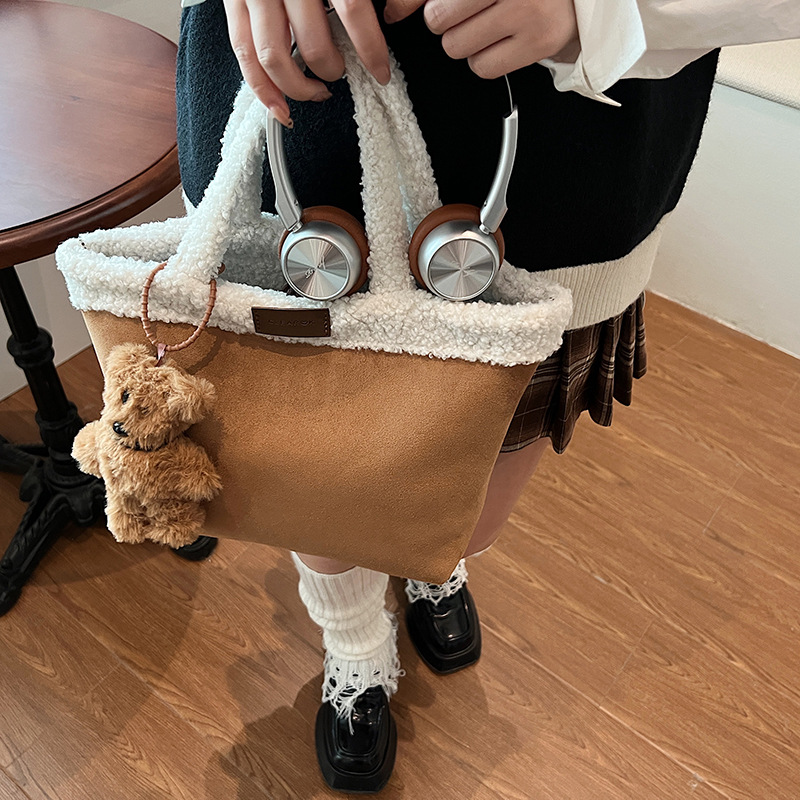 2025 New Luxury Suede Tote Bag Women - Retro Shearling Bucket Handbag, Spacious Winter Purse with Free Shipping