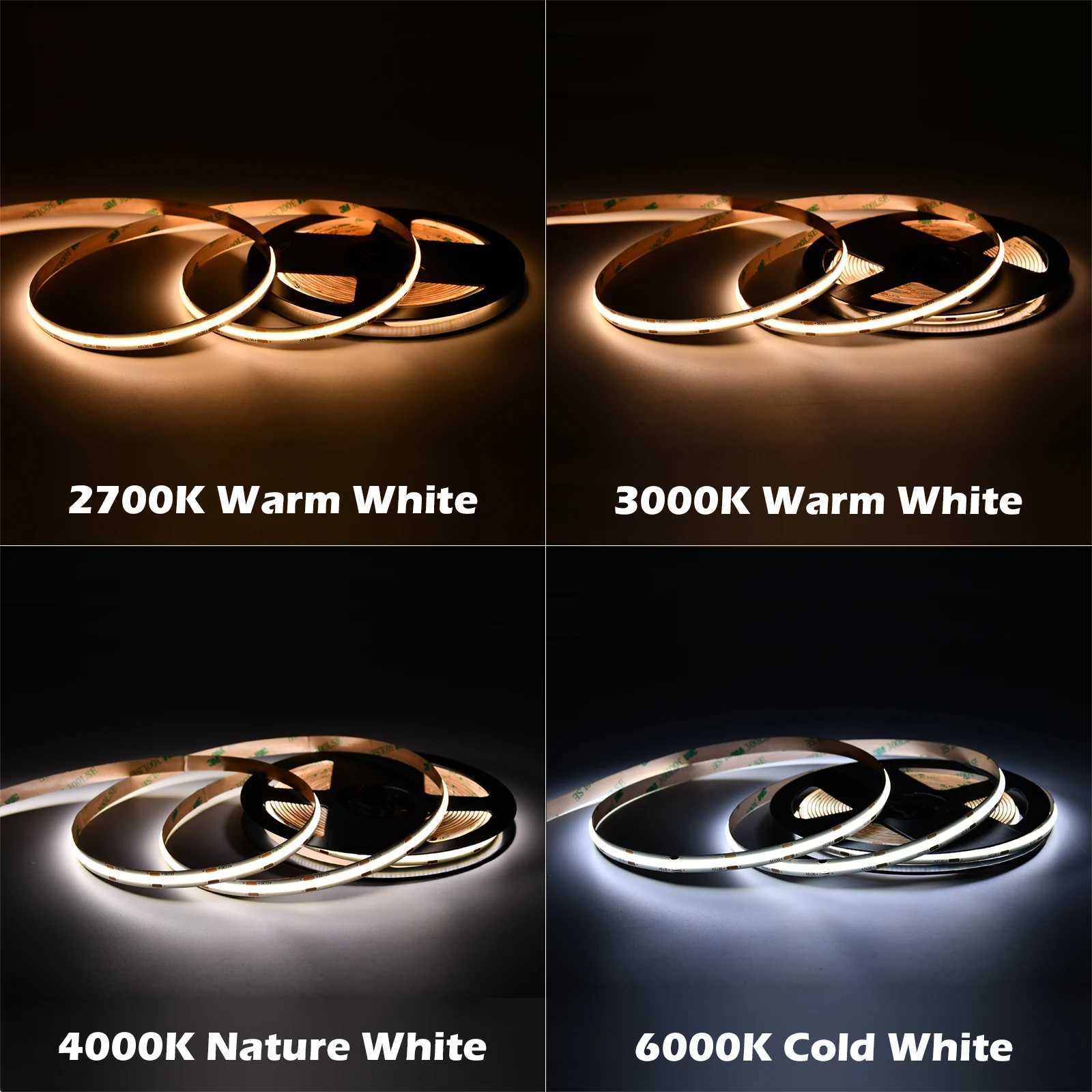 COB LED Strip Lights 320 480 LEDs Flexible 5mm 8mm FOB Tape Light Ribbon RA90 Warm Nature Cold White Dimmable Lighting DC12V 24V M251129