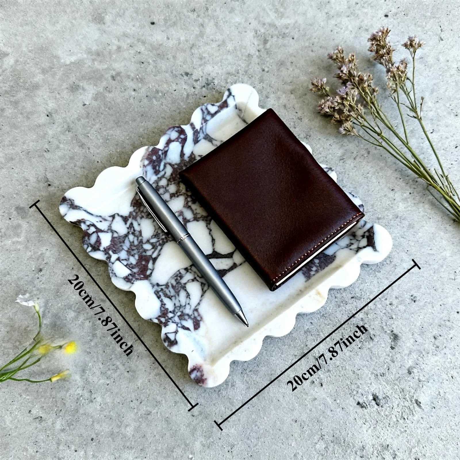 Scalloped Edge marble Tray Square Natural Calacatta Viola Stone Jewelry Organizer Dish Decorative Vanity Bathroom Storage Tray Y251129