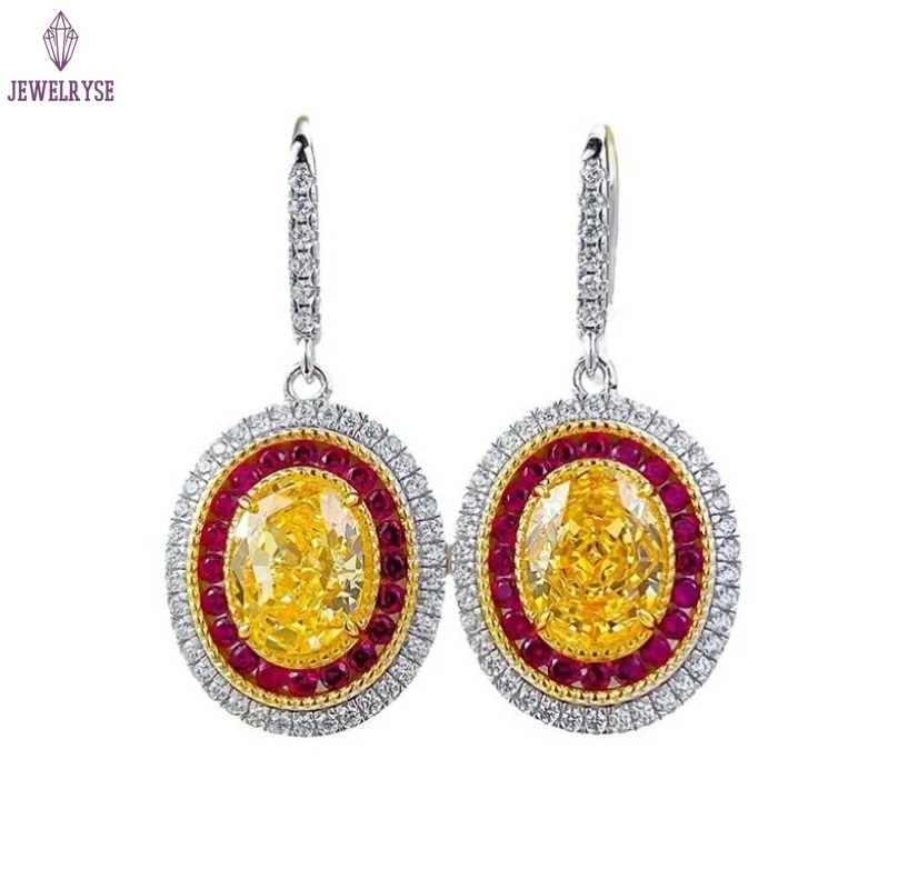 Gorgeous Sparkling Luxury Jewelry Dangle Earrings Real 100% 925 Sterling Silver Oval Cut Yellow Moissainte Diamond Party Eternity Women Wedding Drop E