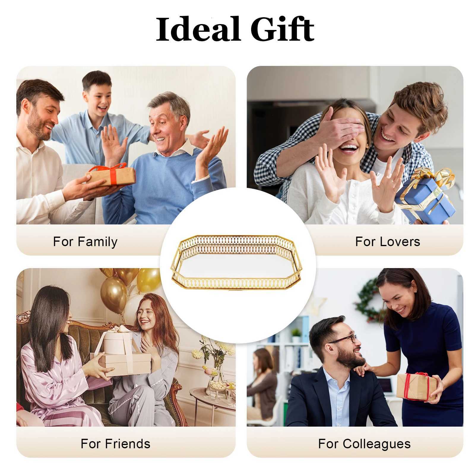 Gold Decorative Tray Rectangular Desktop Serving Vanity Tray Modern Iron Glass Electroplated Tabletop Home Decorative Tray Y251129