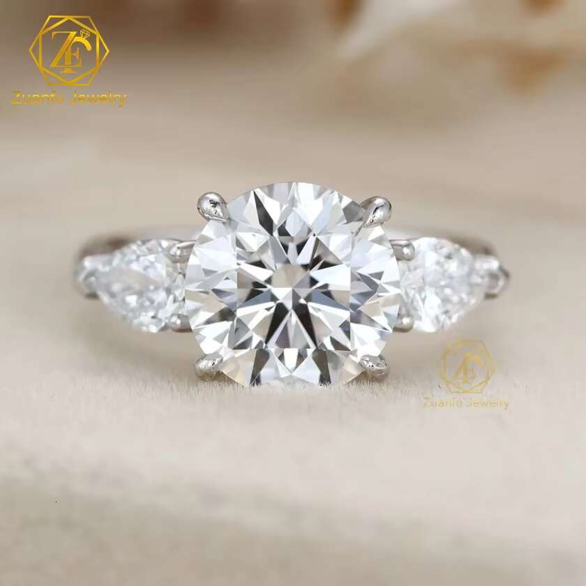 Classic 14K/18K Gold Jewelry Engagement Ring 8mm 2CT Round Shape Trilogy Moissanite Ring Moissanite Ring for Women