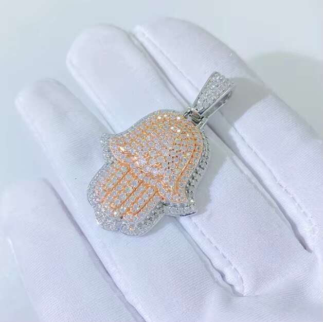Zuanfa Jewelry 3.0 Rose Gold Two Tone Sterling Silver Hip Hop Iced Out Moissanite Hamsa Pendant