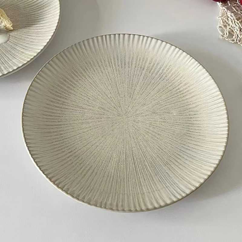 Luxury Nordic Ceramic Plates Retro Brown Household Serving Dish High-end Large Capacity Round Plate Simple Cake Dessert Tableware Y251129