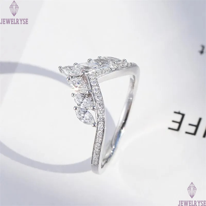 Size 6-10 Luxury Jewelry Real 925 Sterling Silver Crown Ring Full Marquise Cut White Topaz CZ Diamond Moissanite Women Wedding Band Ring