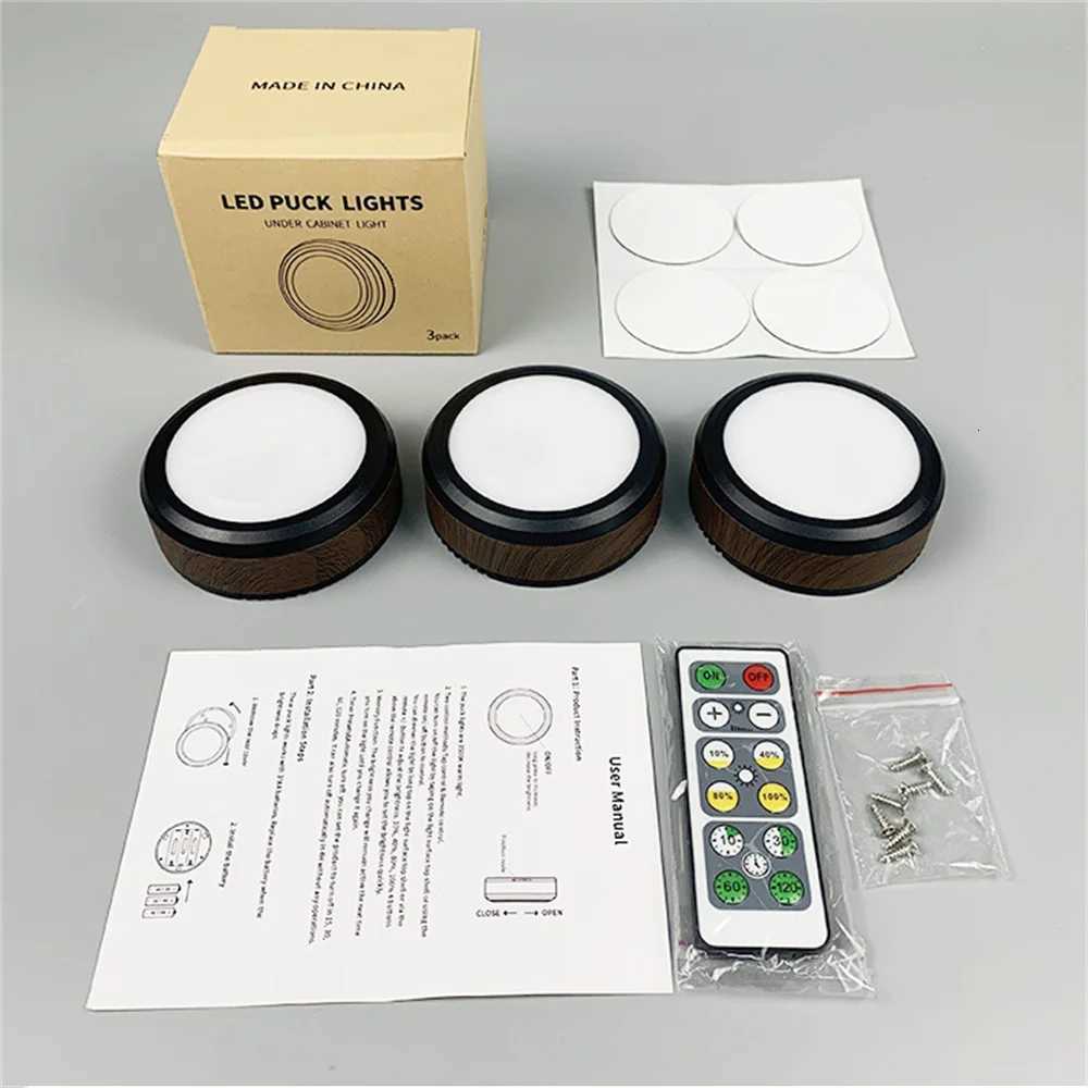 Battery Powered Black LED Puck Light 80MM Closet Night Lamp with Remote Controller for StudyBedroom 3000K M251129