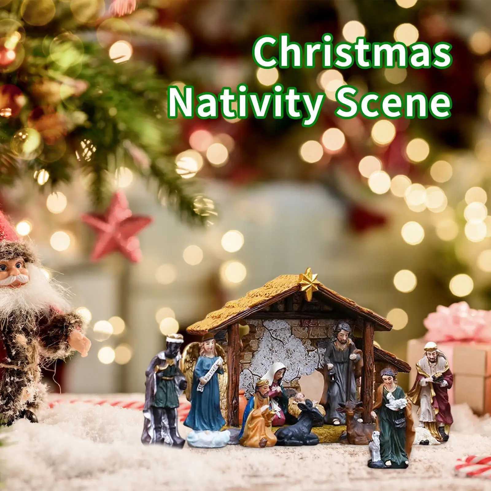 Nativity Set 12 Pieces Religious Jesus Birth Scptures Resin Holiday Decorations Nativity Scene Manger Statue H251129
