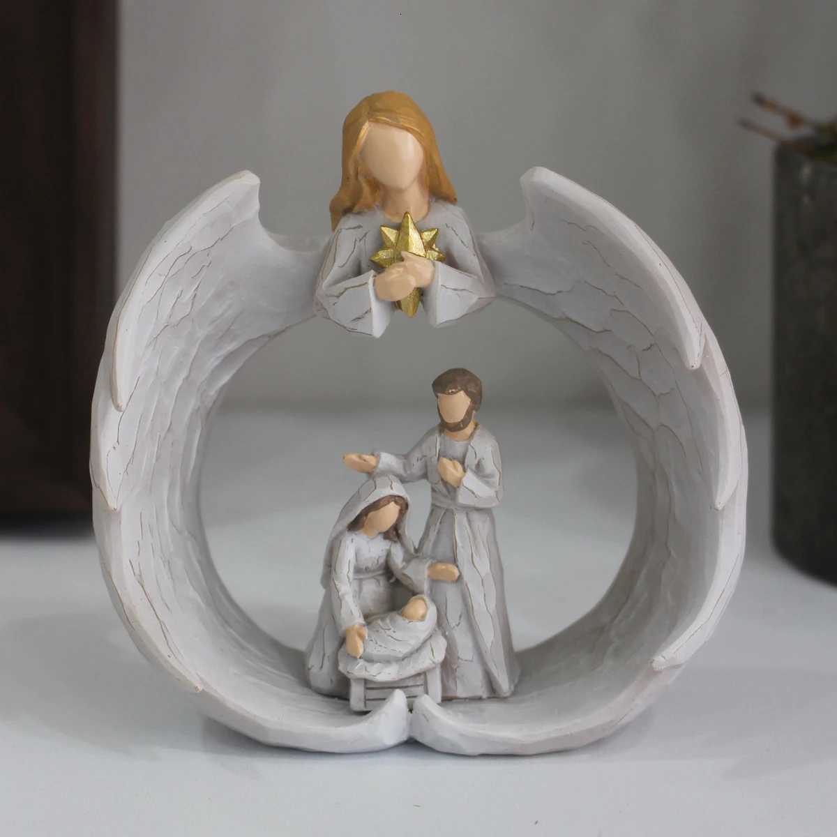 1 angel religious ornament resin handicraft angel statue suitable for various environments including desks shelves or center H251129