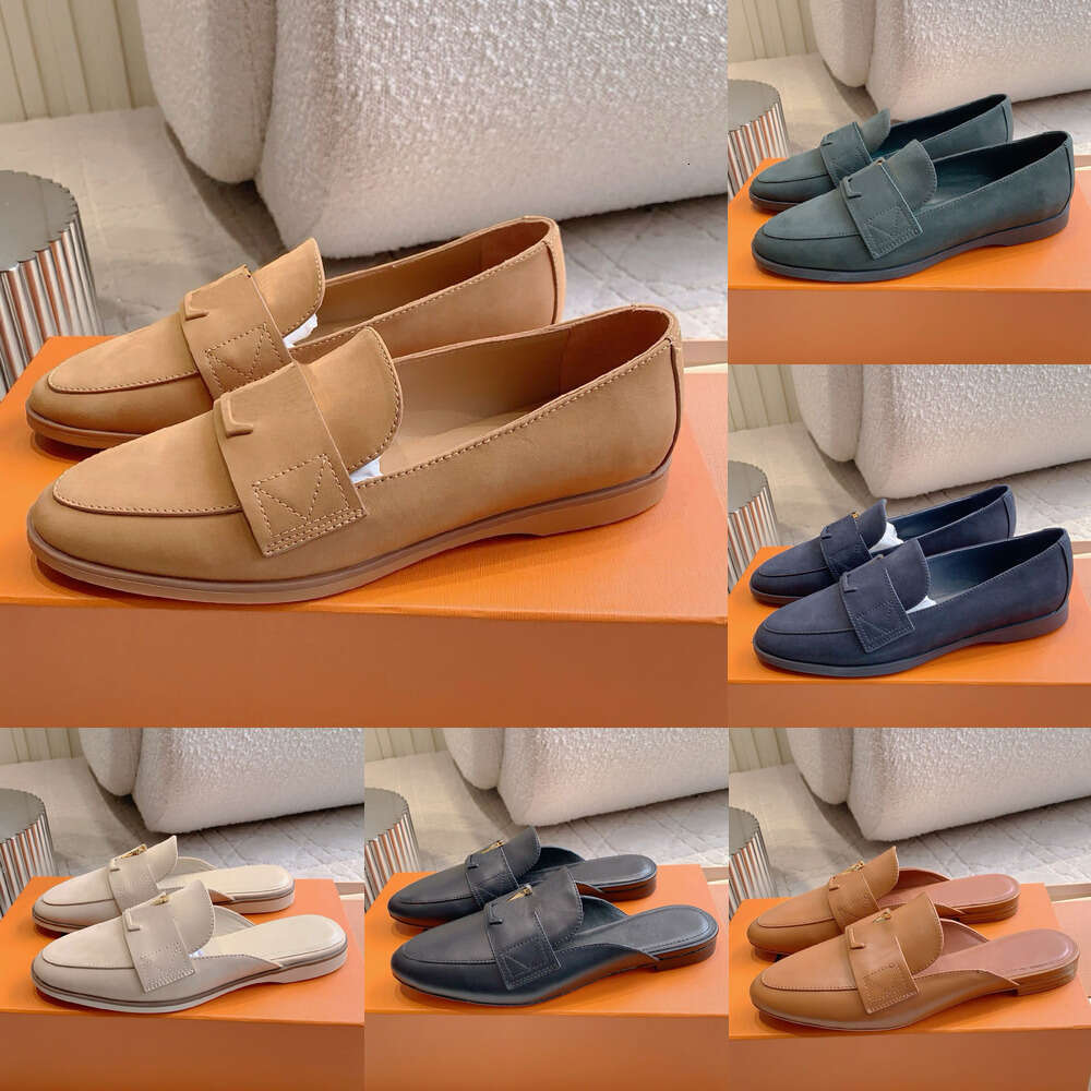 luxury Mare Flex Open Back Loafer slip-ons Designer wamen shoe Ladies Nubuck Calf Leather Casual Shoes Rubber Outsole Loafers Women Flat shoe mule clog sandal