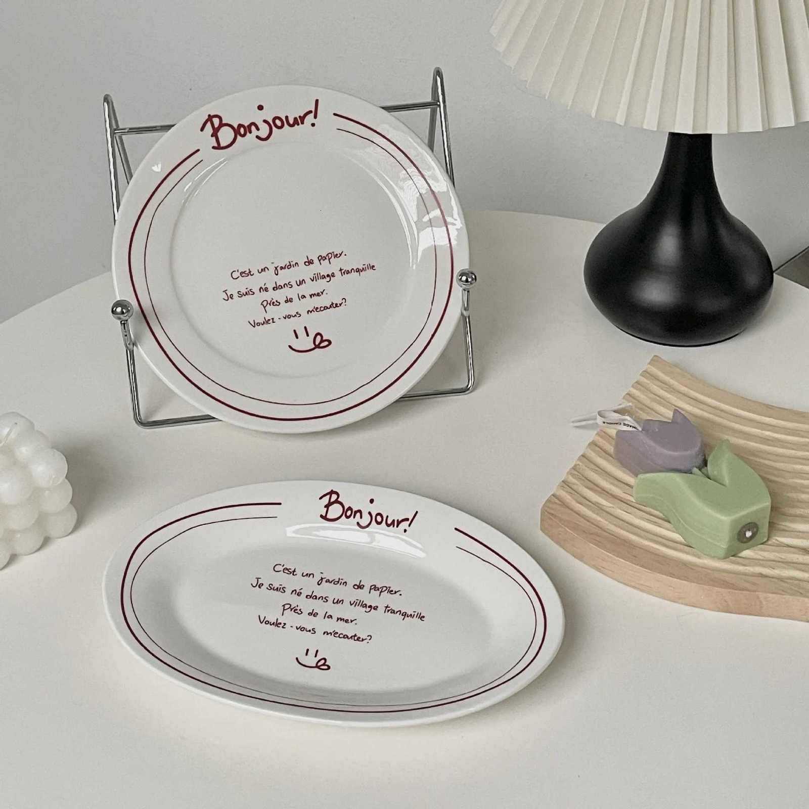 Luxury Korean French Letter Simple Dinner Plates Breakfast Plate Afternoon Tea Dessert Spaghetti Main Meal Plate He Decoration Photo Y251129