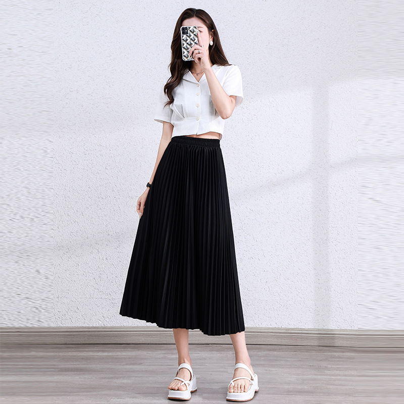 XX8180 Skirt Women Summer 2025 New High Waist Slim Drape Medium Length Pleated Skirt
