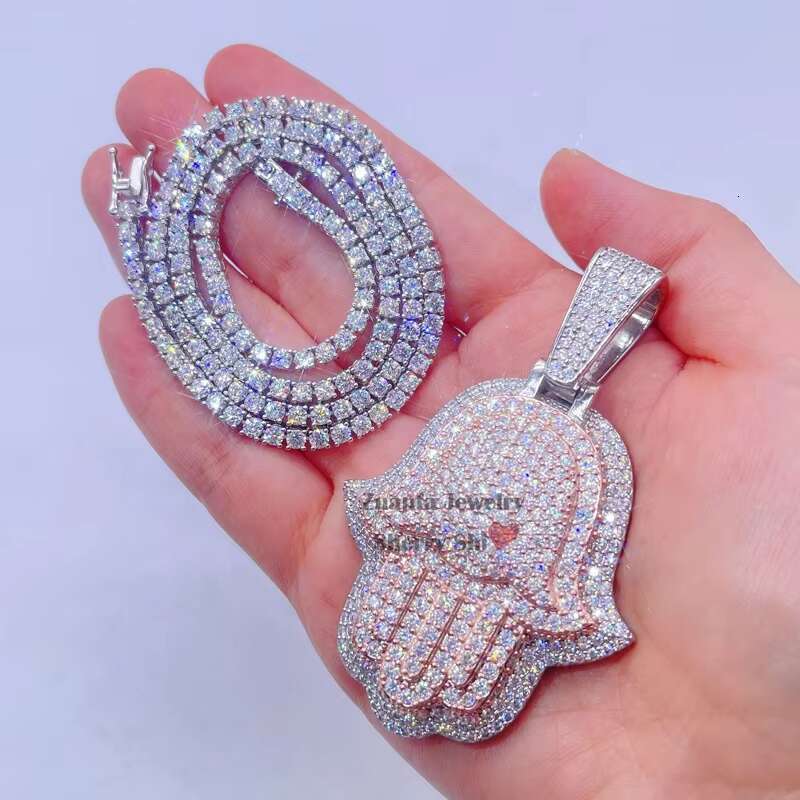 Zuanfa Jewelry 3.0 Rose Gold Two Tone Sterling Silver Hip Hop Iced Out Moissanite Hamsa Pendant
