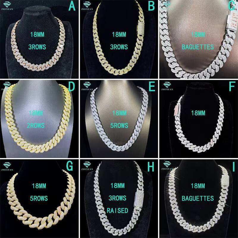 15mm VVS Moissanite Diamond Iced Out Sterling Silver 925 Cuban Link Moissanite Hip Hop Cuban Link Chain Necklace