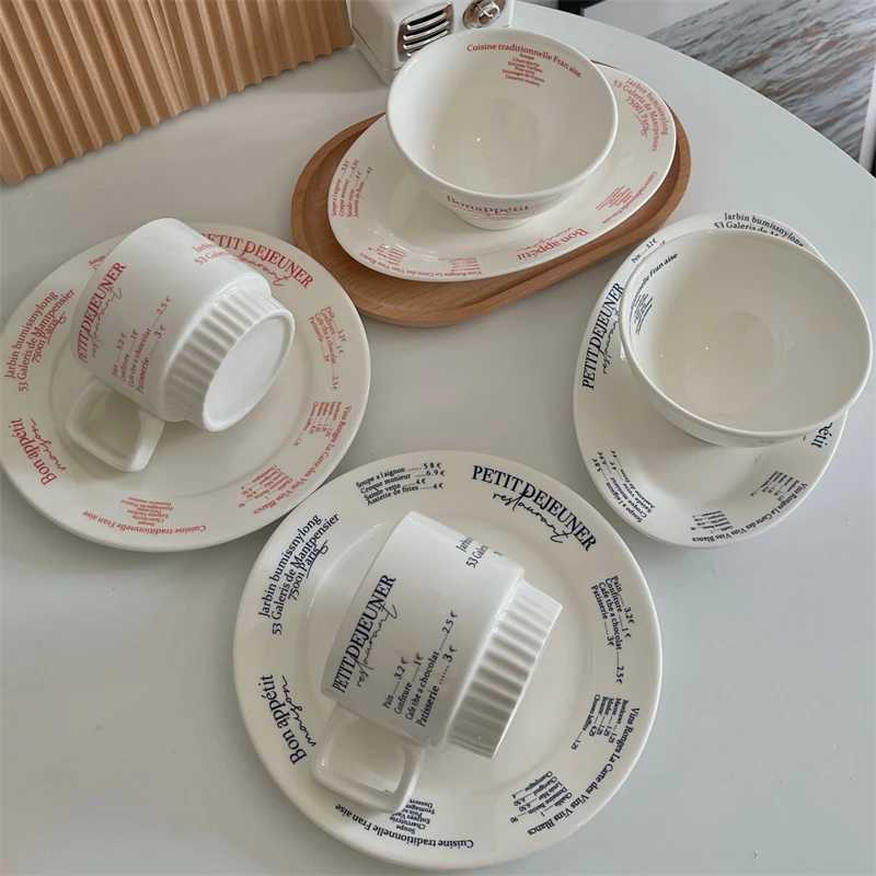 Luxury Korean Style French Letter Ceramic Coffee Cup Dinner Serv Steak Plates Bowls Cake Salad Dish Serving Tray Dessert Tableware Y251129