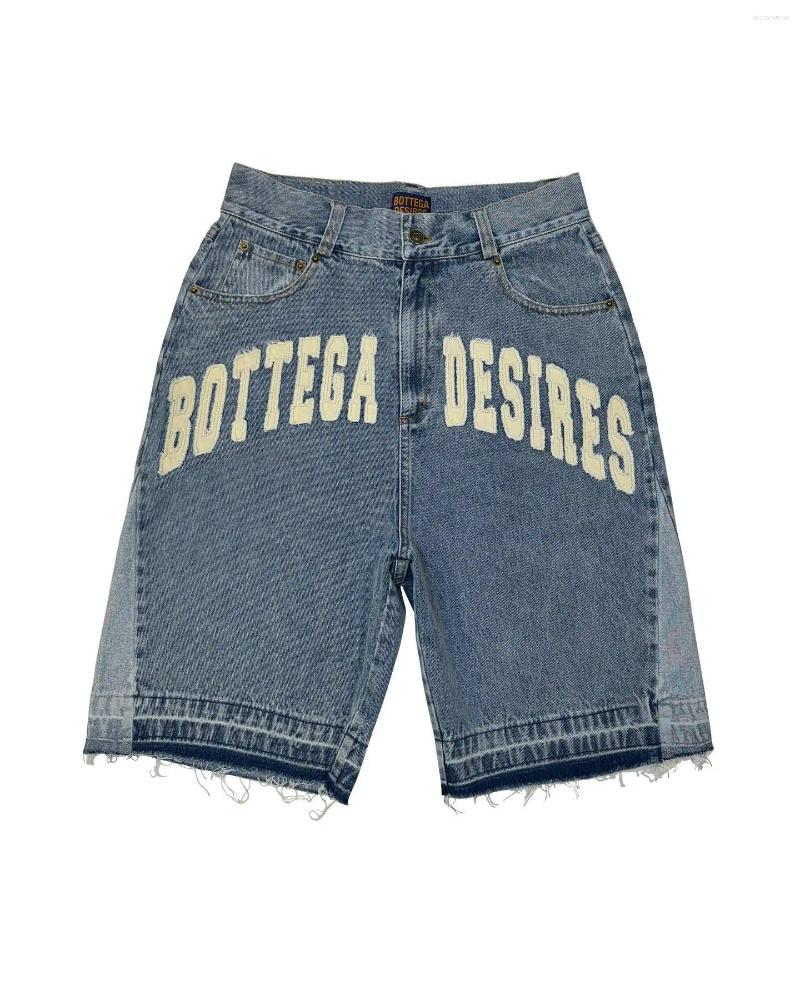 Men's Shorts Trend Harajuku Gothic Hip-hop Retro Burr Cross Embroidery Black Baggy High Waist Denim And Women's Jeans