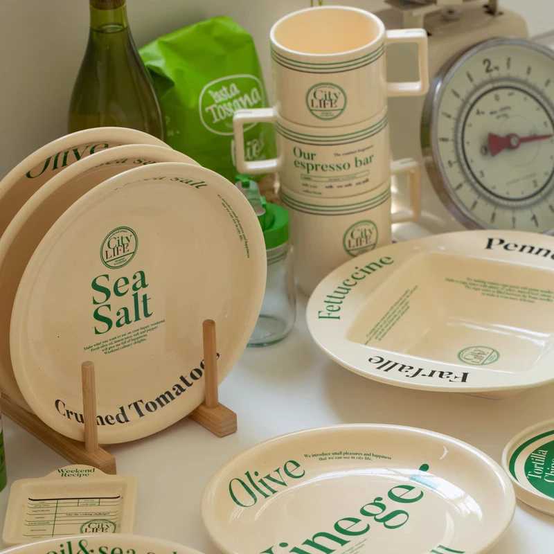 Luxury Korean Style Ceramic Breakfast Tableware Set Ins w Letter Coffee g Soup Dessert Plate Sauce Dish French Container Y251129